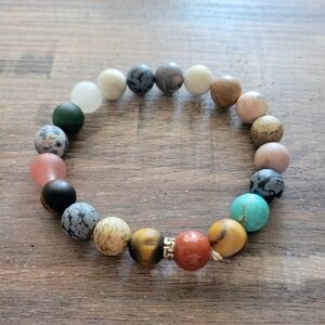 Colorful Natural Stone Beaded Stretch Bracelet - Multi Tone